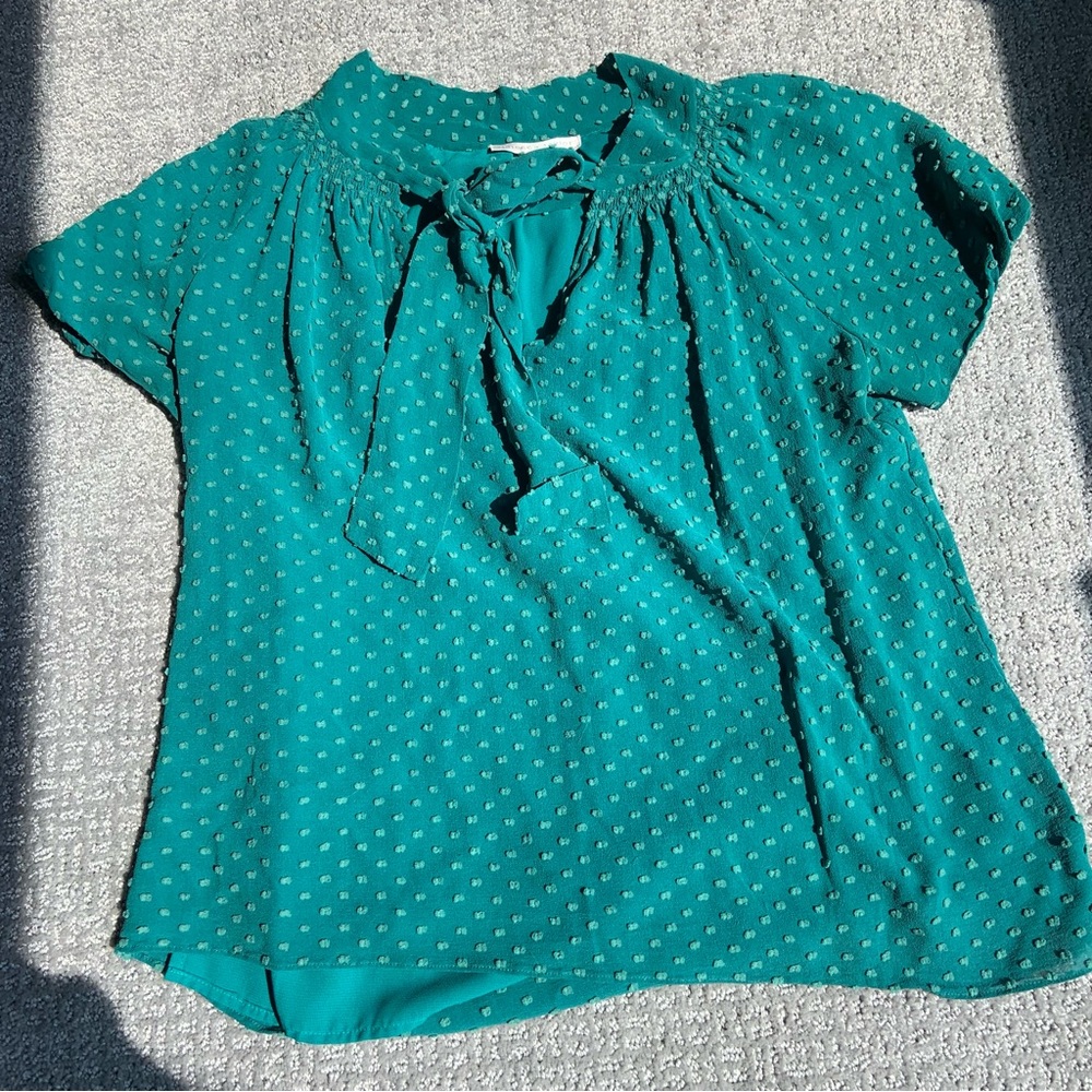 Rebecca Taylor Women's short Sleeve Dot Vneck Silk Blouse 2